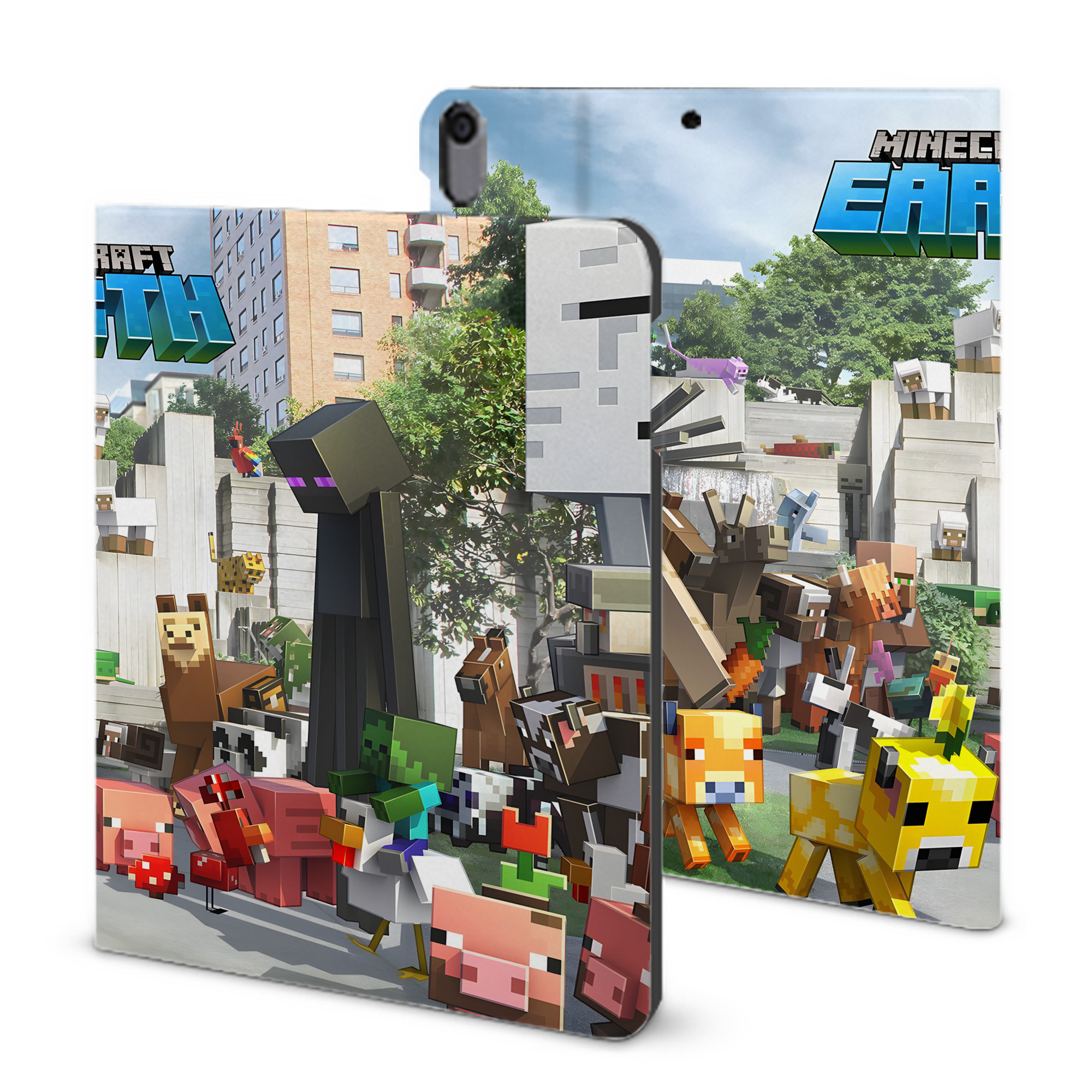 （画像用） マインクラフト ブロックの世界 Minecraft MC Block world IPad ケース ブック型 PUレザー TPU 耐衝撃 軽量 薄型 ペン収納なし 全面保護 IPad 各モデル対応